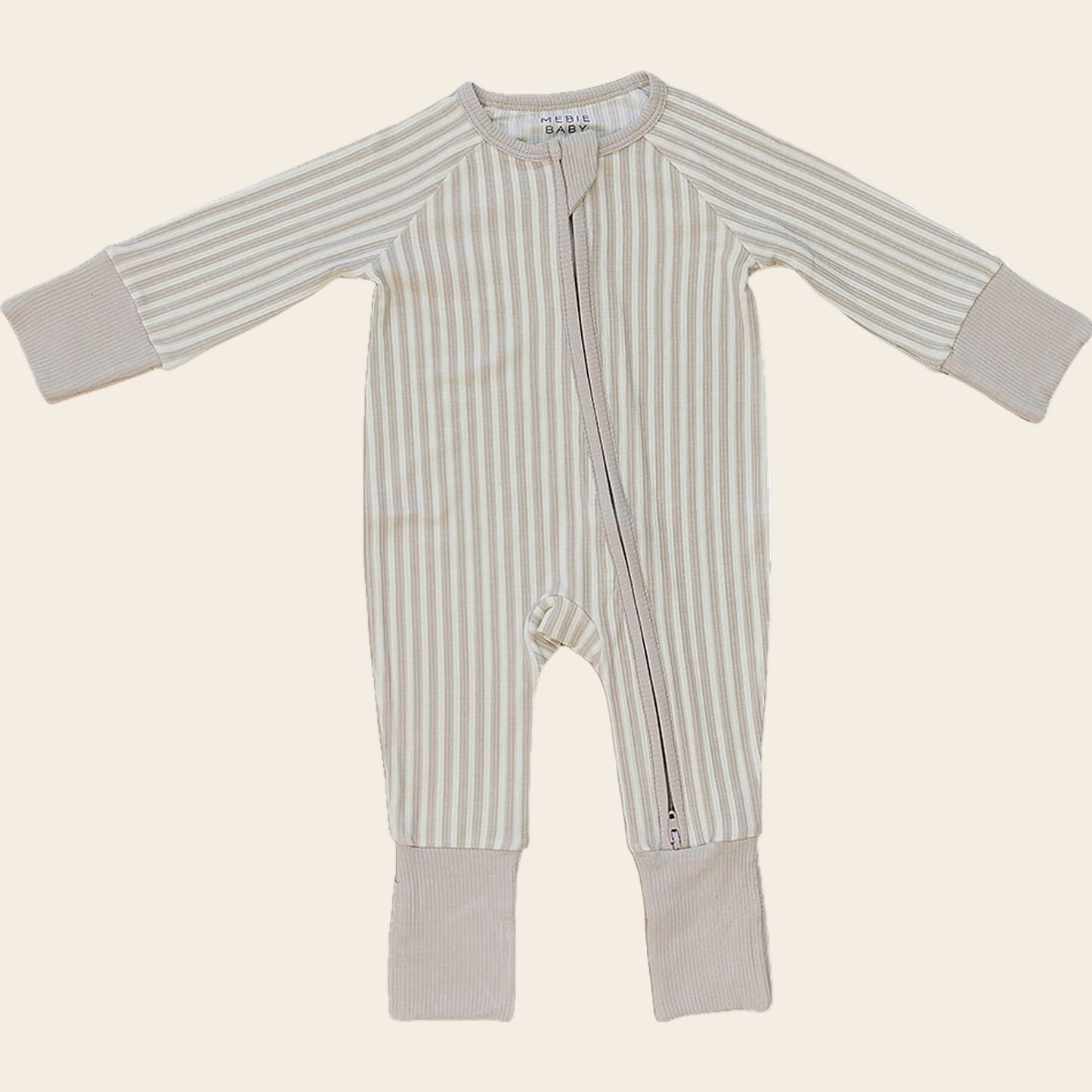 Taupe Stripe Ribbed Bamboo Zipper