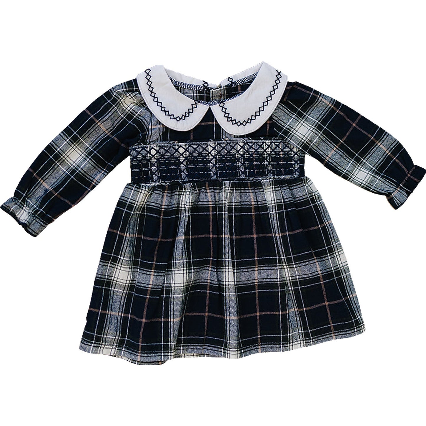 Navy Plaid Smocked Dress