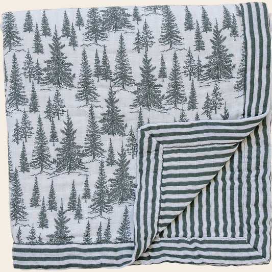Forest + Green Stripes Muslin Quilt