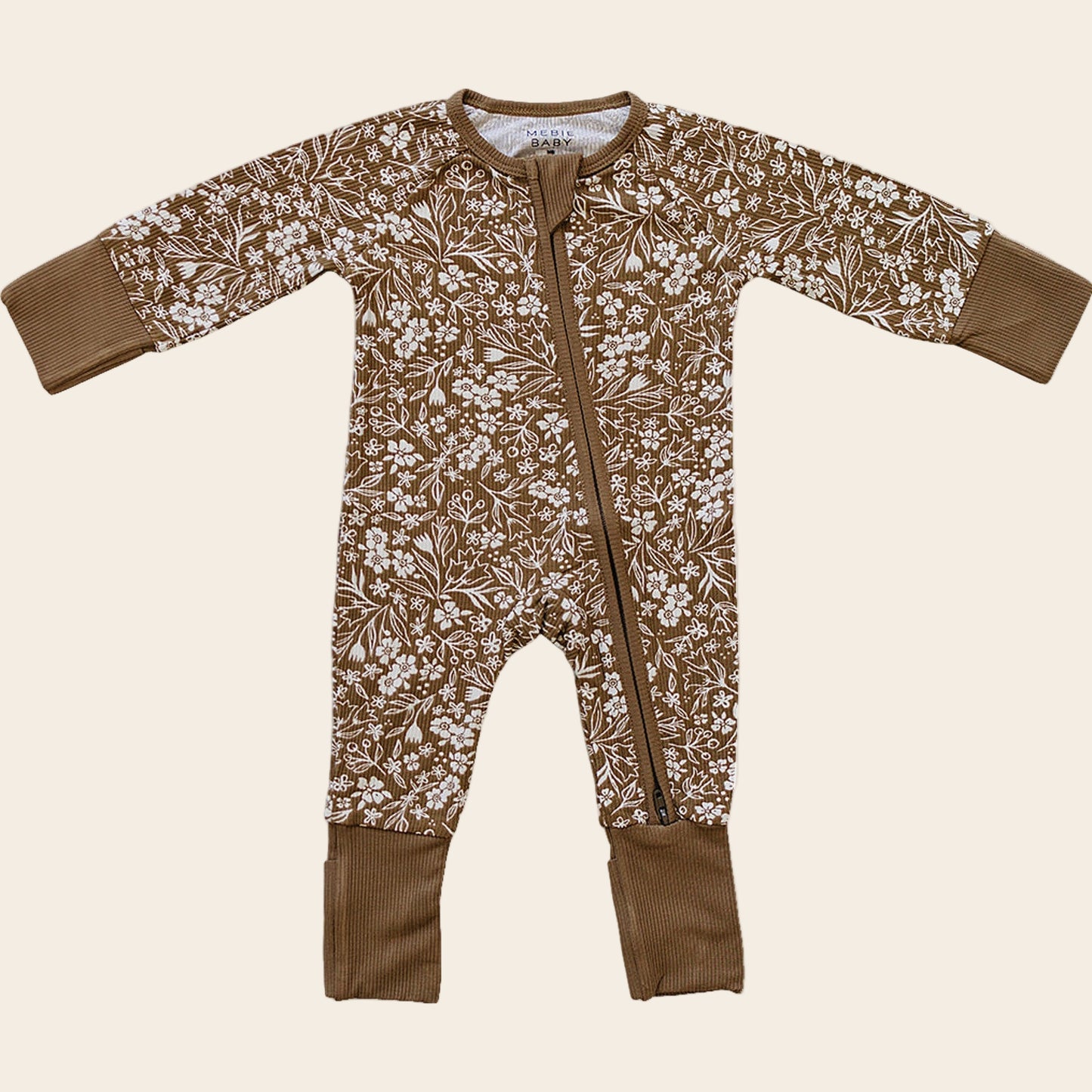 Brown Floral Ribbed Bamboo Zipper