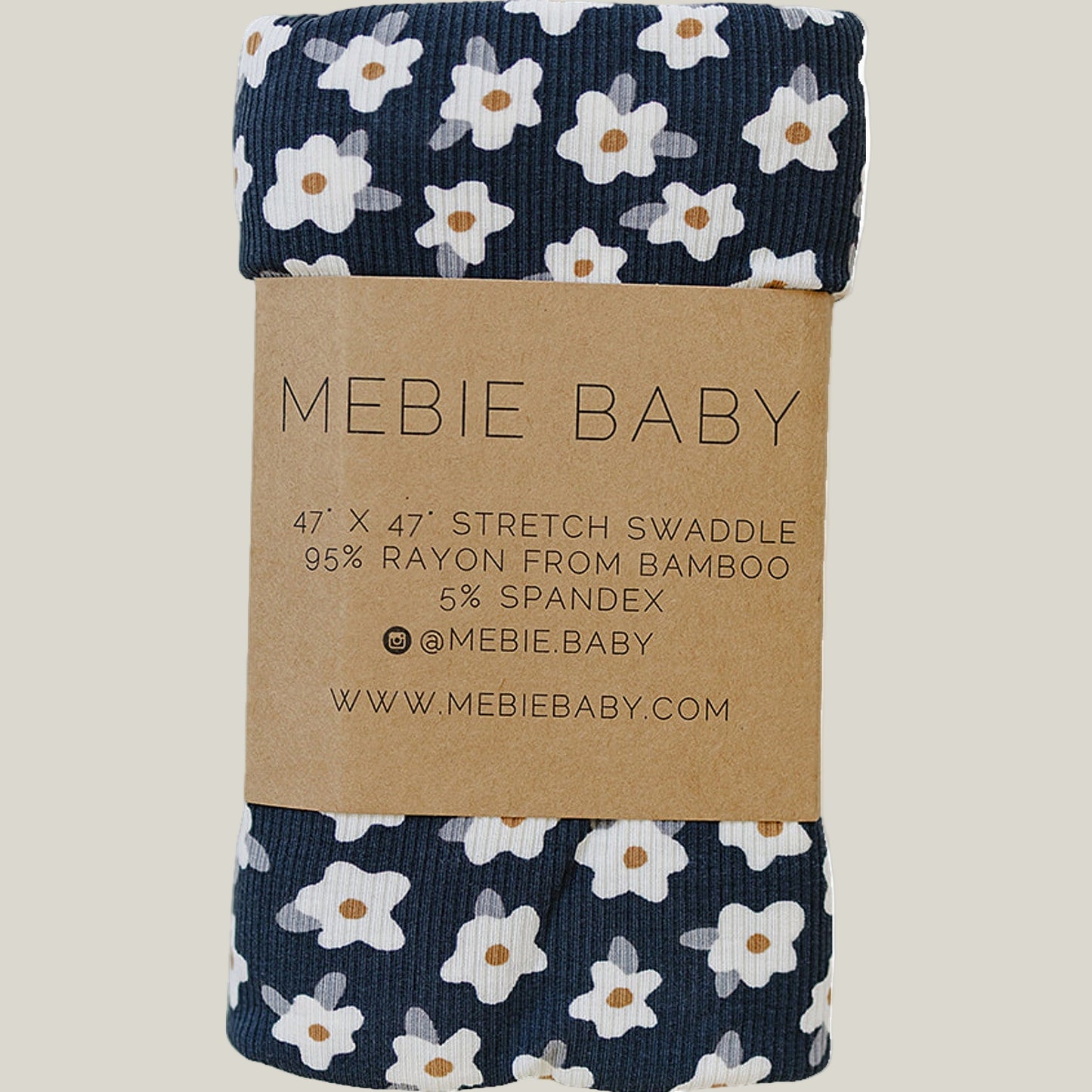 Navy Daisy Ribbed Bamboo Stretch Swaddle