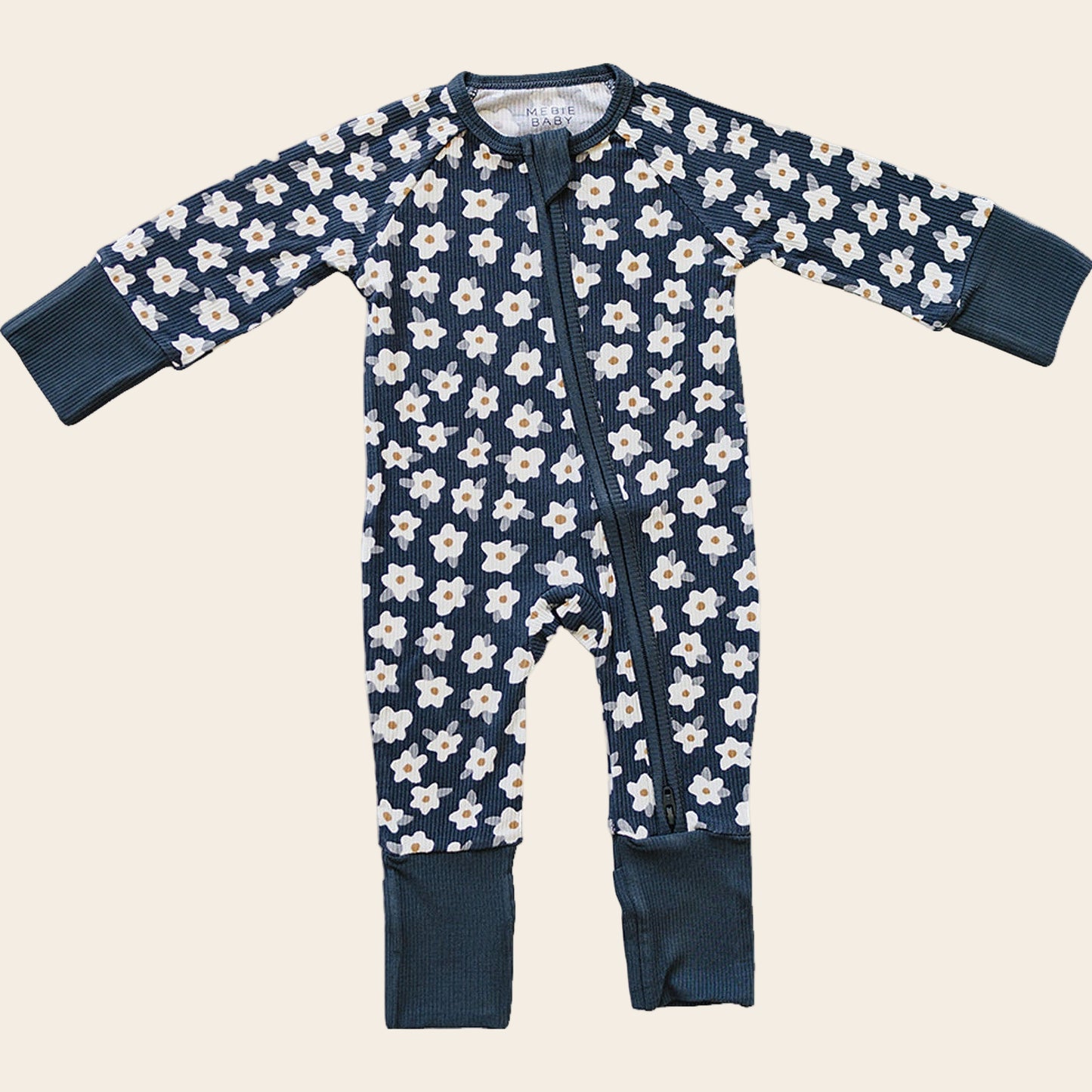 Navy Daisy Ribbed Bamboo Zipper
