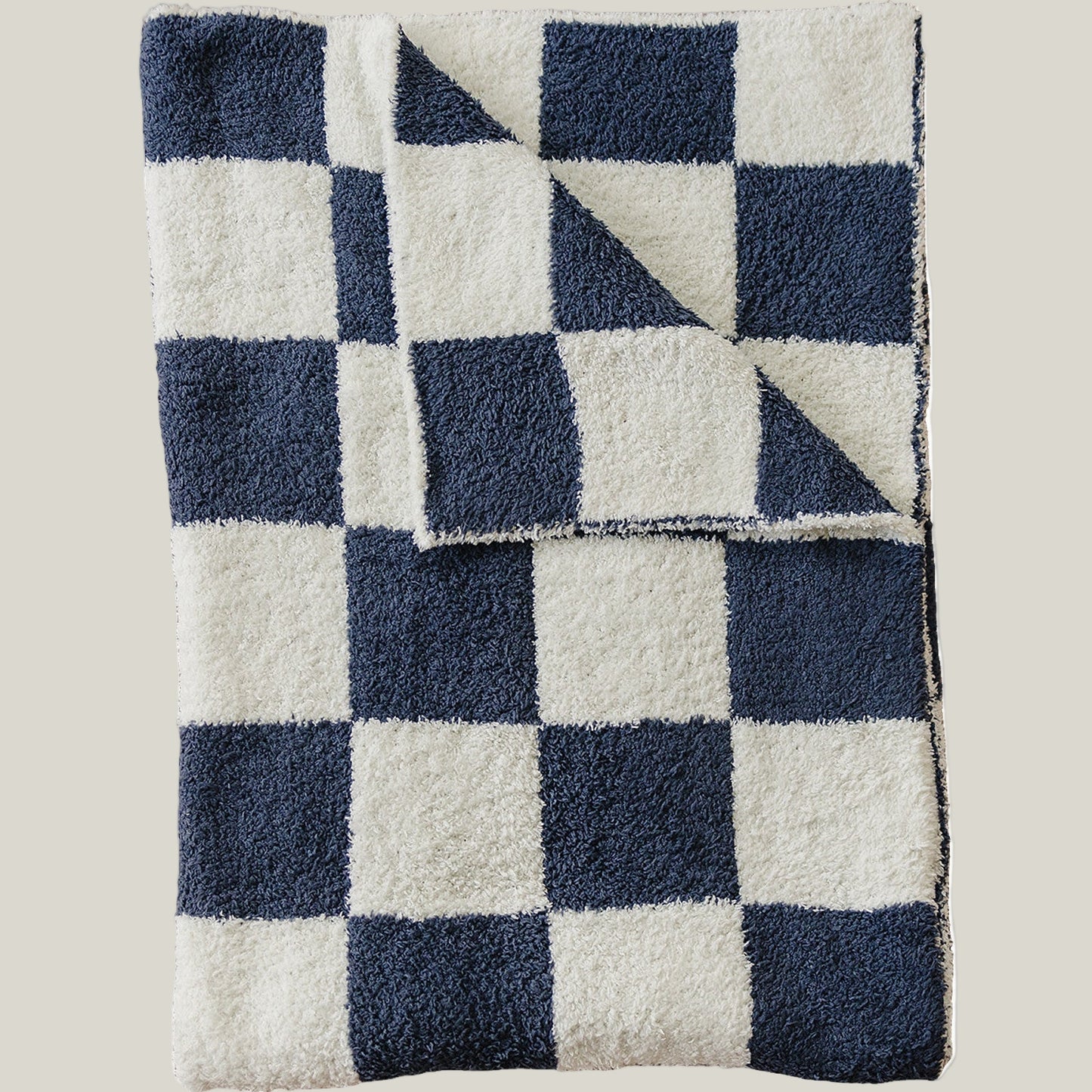 Navy Checkered Plush Blanket