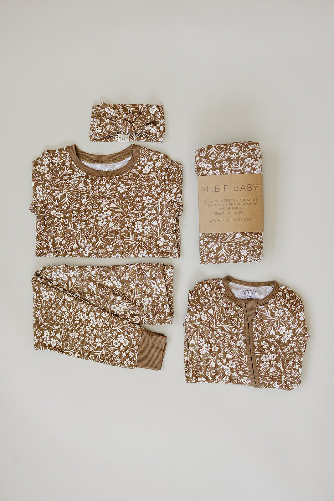 Brown Floral Ribbed Bamboo Cozy Set