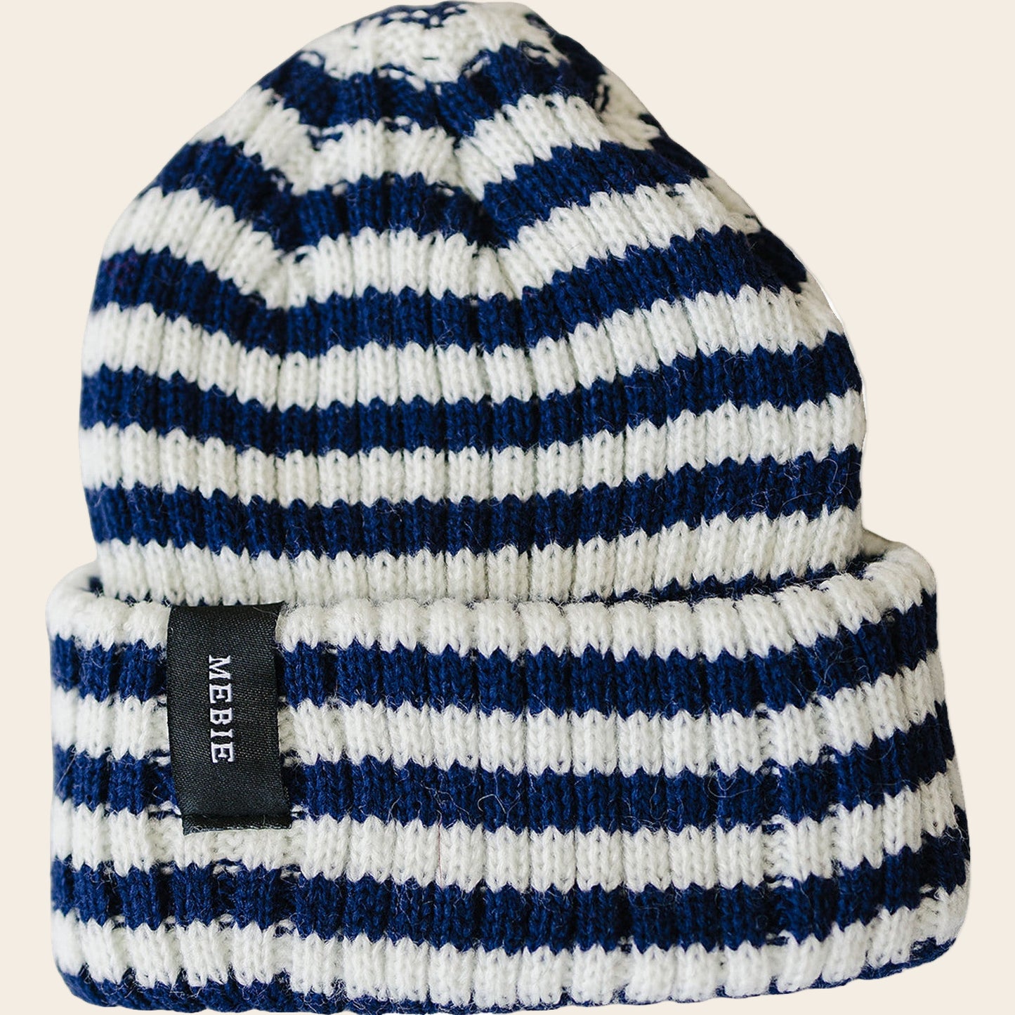 Navy & White Stripe Chunky Knit Beanie