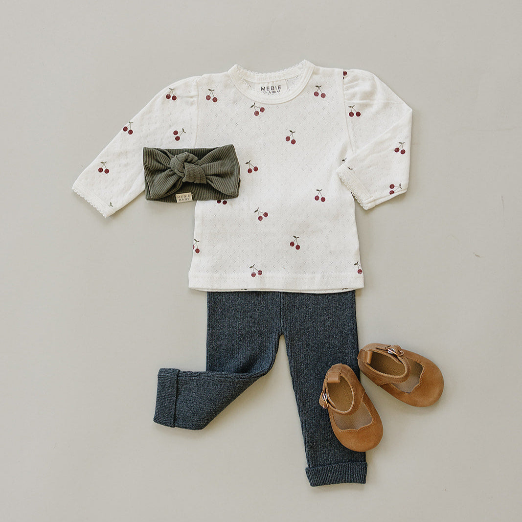 Cherry Pointelle Long Sleeve Tee