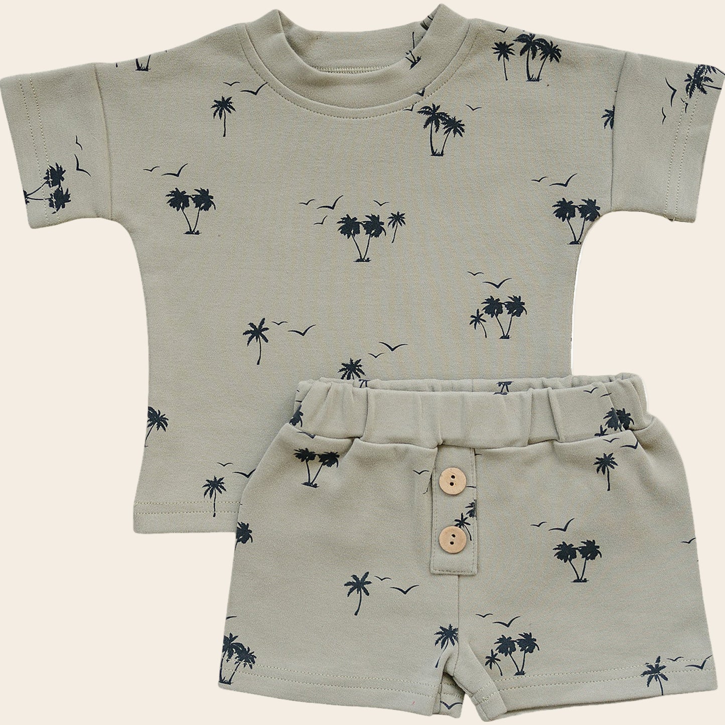 Palm Tree Button Short Set
