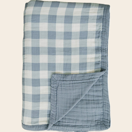 Dusty Blue Gingham Twin Muslin Quilt