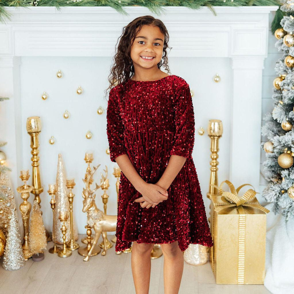 Cranberry Velvet Sequin Dress