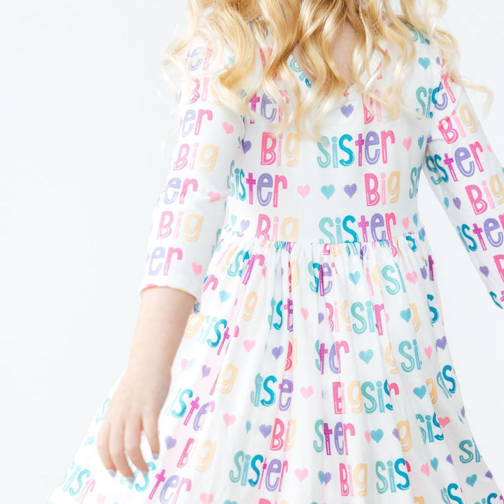 Big Sister 3/4 Sleeve Pocket Twirl Dress