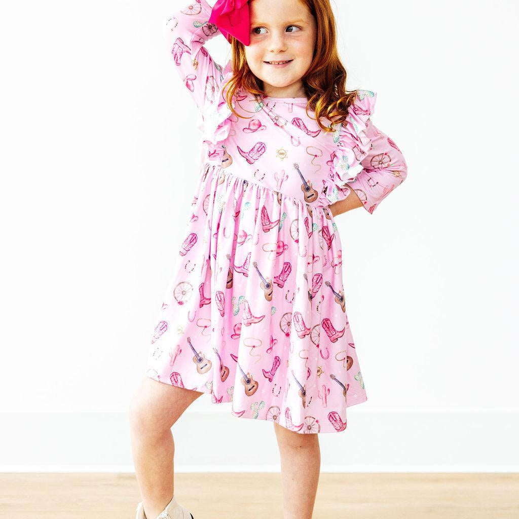 Boot Scootin' 3/4 Sleeve Ruffle Twirl Dress