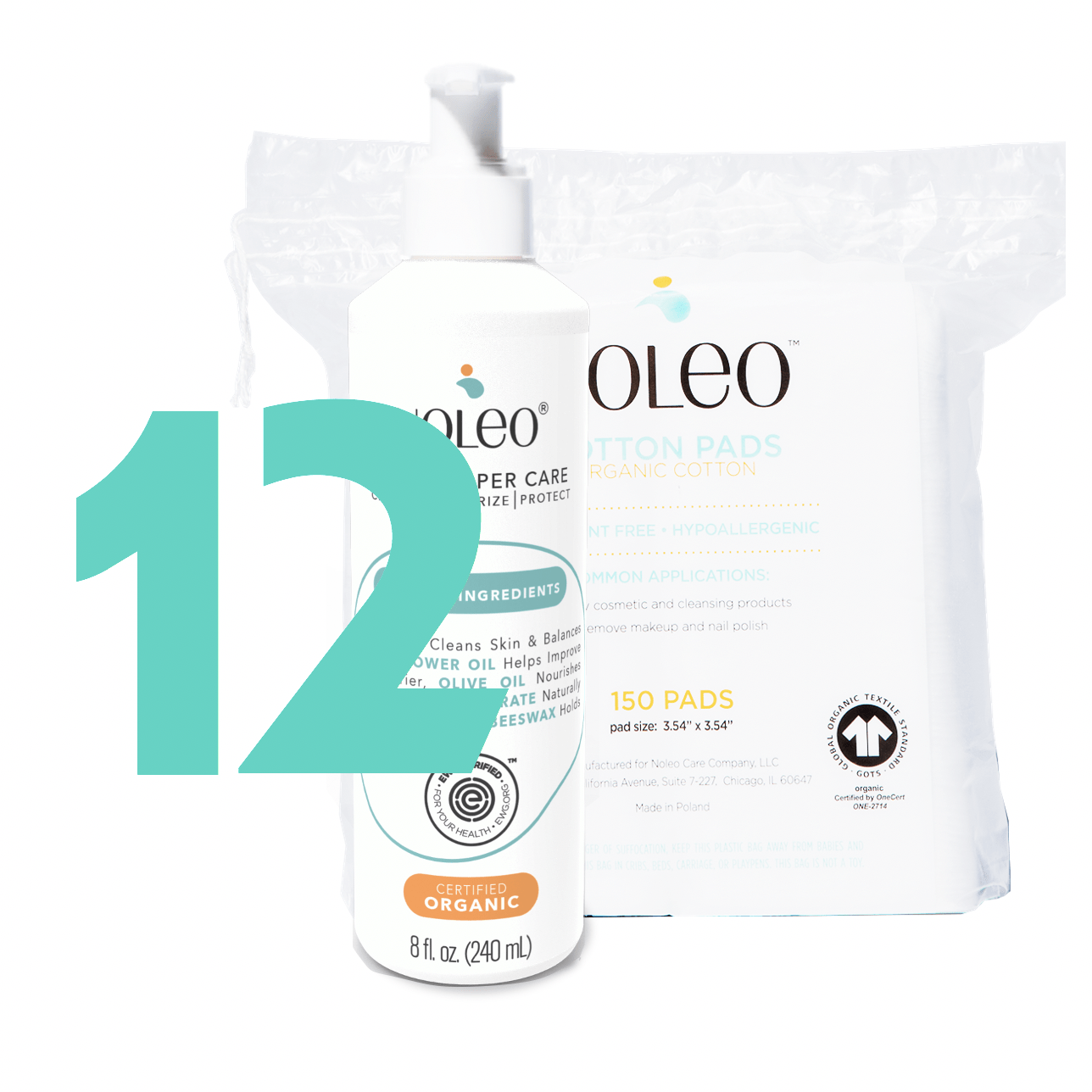 NOLEO DUO: 3-in-1 Diaper Rash Cream & Large Cotton Pads