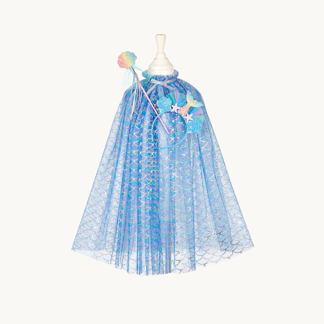 Marlya Mermaid Costume Cape Set w/ headband & wand-Role-Play for Children(2 sizes)
